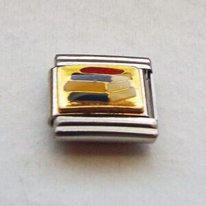 Stack of books on gold enamel 9mm stainless steel italian charm bracelet link